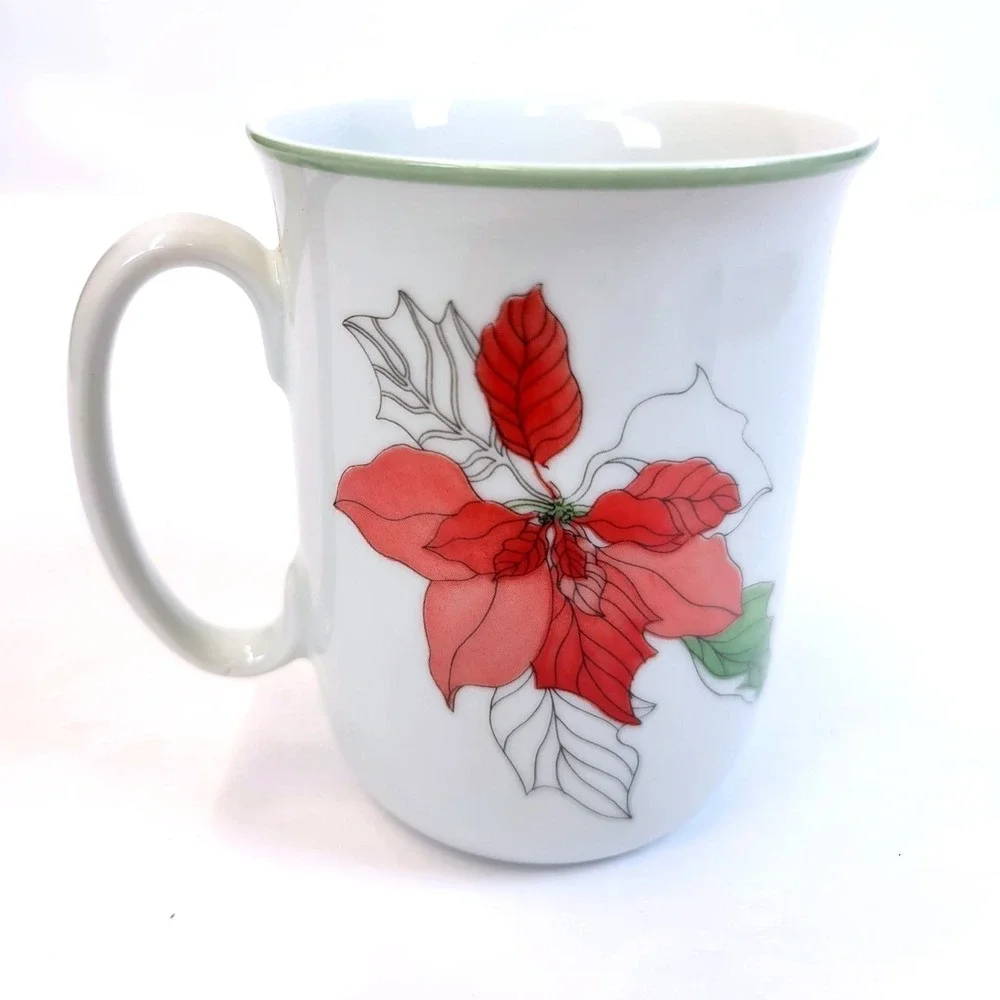 Vintage 1982 Block Spal Poinsettia Beer Mug Christmas Porcelain White Portugal